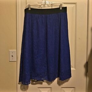 LulaRoe Royal Blue Lace Lined Lola Skirt Women's 2X Elastic Waist Plus Size EUC